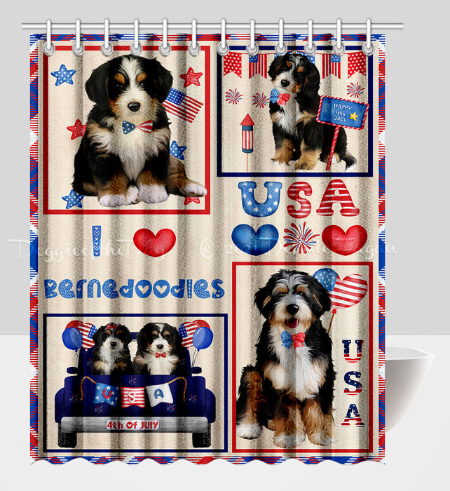 4th of July Independence Day I Love USA Bernedoodle Dogs Shower Curtain Pet Painting Bathtub Curtain Waterproof Polyester One-Side Printing Decor Bath Tub Curtain for Bathroom with Hooks