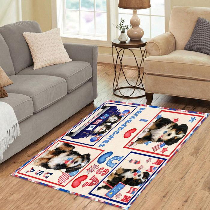 4th of July Independence Day I Love USA Bernedoodle Dogs Area Rug - Ultra Soft Cute Pet Printed Unique Style Floor Living Room Carpet Decorative Rug for Indoor Gift for Pet Lovers