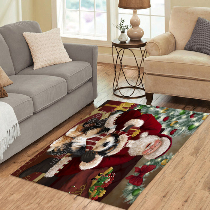 Santa's Christmas Surprise Bernedoodle Dog Polyester Living Room Carpet Area Rug ARUG67363