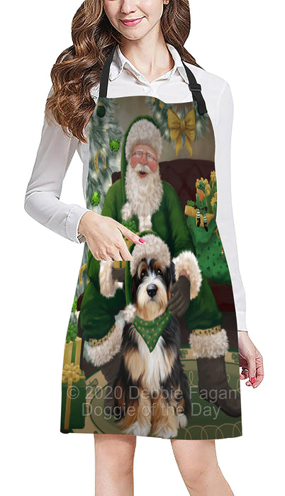 Christmas Irish Santa with Gift and Bernedoodle Dog Apron Apron-48279