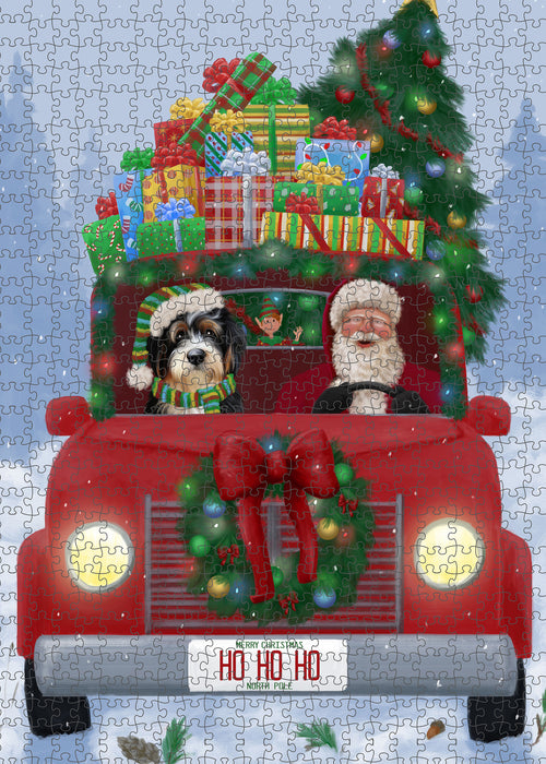 Christmas Honk Honk Red Truck Here Comes with Santa and Bernedoodle Dog Puzzle with Photo Tin PUZL99920