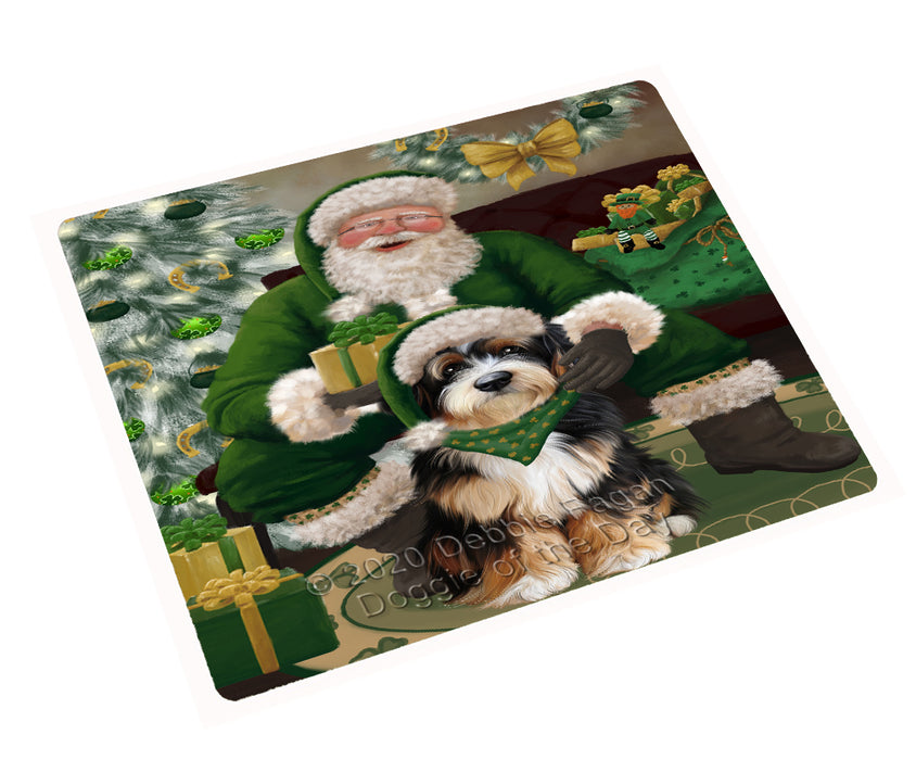 Christmas Irish Santa with Gift and Bernedoodle Dog Cutting Board - Easy Grip Non-Slip Dishwasher Safe Chopping Board Vegetables C78262