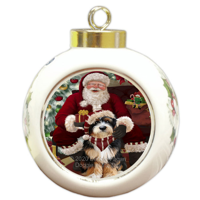 Santa's Christmas Surprise Bernedoodle Dog Round Ball Christmas Ornament RBPOR58001