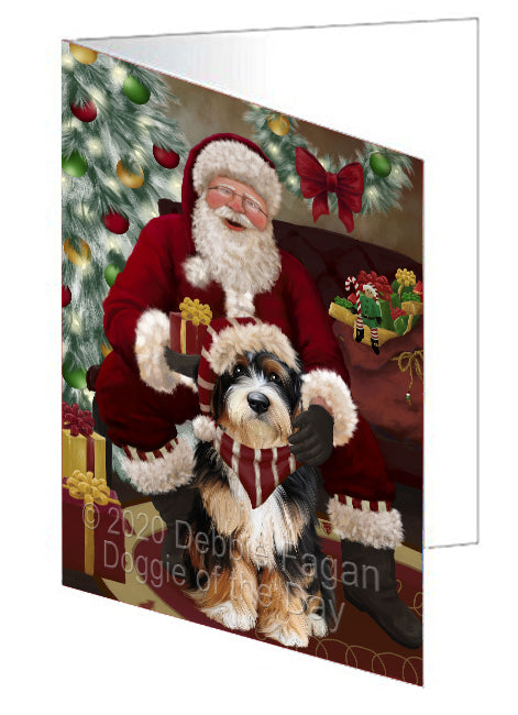 Santa's Christmas Surprise Bernedoodle Dog Handmade Artwork Assorted Pets Greeting Cards and Note Cards with Envelopes for All Occasions and Holiday Seasons