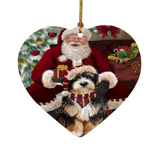 Santa's Christmas Surprise Bernedoodle Dog Heart Christmas Ornament RFPOR58343