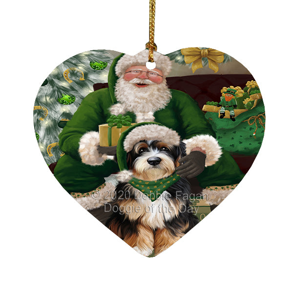 Christmas Irish Santa with Gift and Bernedoodle Dog Heart Christmas Ornament RFPOR58244
