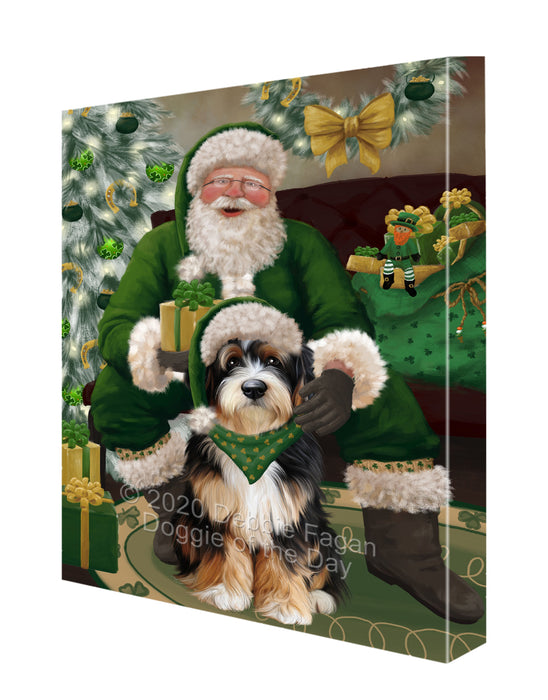 Christmas Irish Santa with Gift and Bernedoodle Dog Canvas Print Wall Art Décor CVS147473