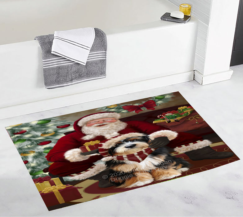 Santa's Christmas Surprise Bernedoodle Dog Bathroom Rugs with Non Slip Soft Bath Mat for Tub BRUG55414