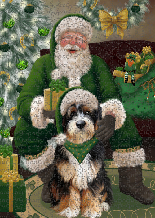 Christmas Irish Santa with Gift and Bernedoodle Dog Puzzle with Photo Tin PUZL100312