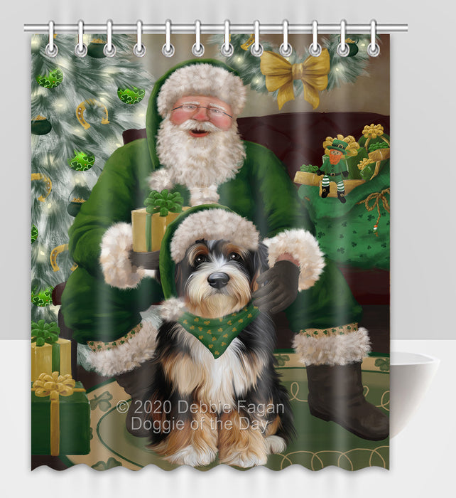 Christmas Irish Santa with Gift and Bernedoodle Dog Shower Curtain Bathroom Accessories Decor Bath Tub Screens SC113