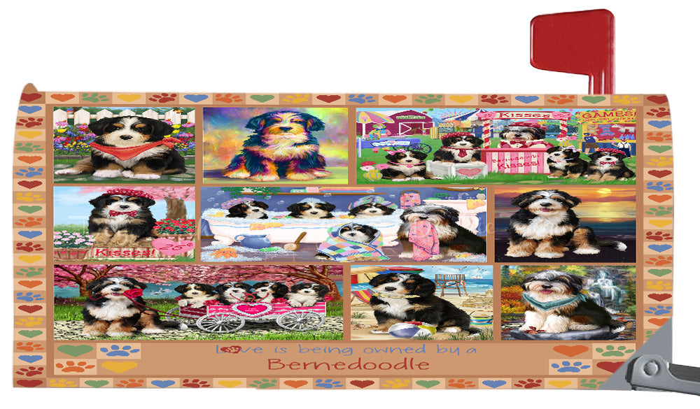 Love is Being Owned Bernedoodle Dog Beige Magnetic Mailbox Cover Both Sides Pet Theme Printed Decorative Letter Box Wrap Case Postbox Thick Magnetic Vinyl Material
