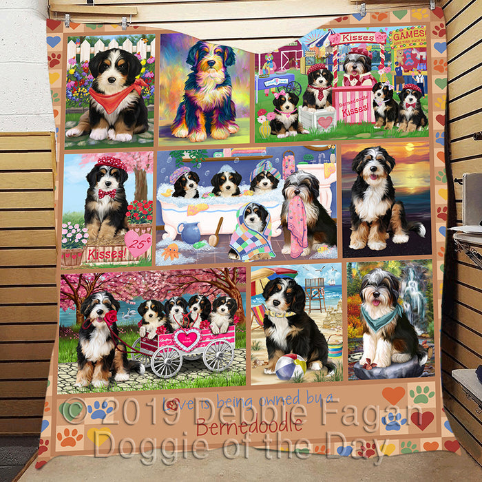 Love is Being Owned Bernedoodle Dog Beige Quilt