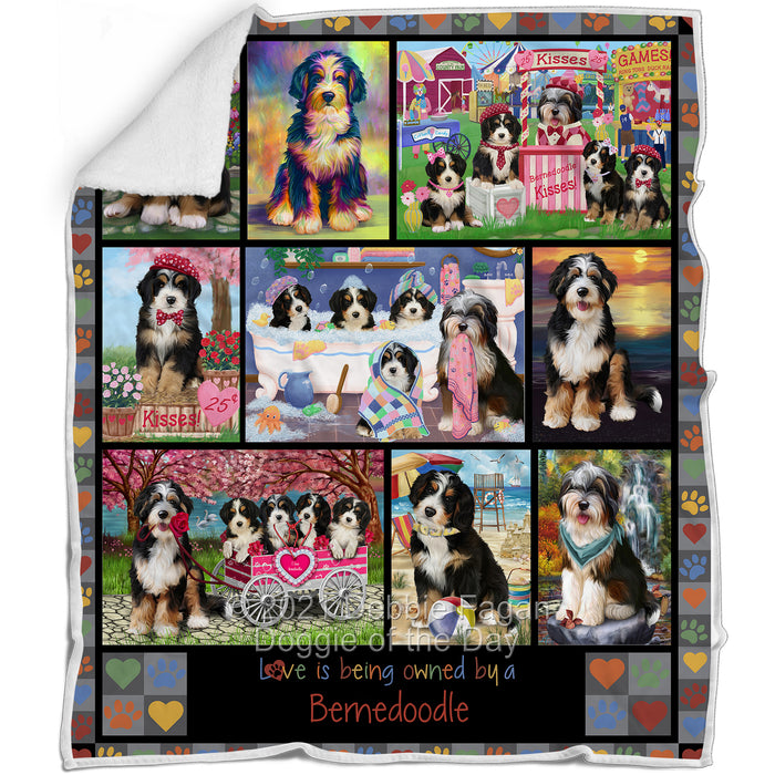 Love is Being Owned Bernedoodle Dog Grey Blanket BLNKT137037