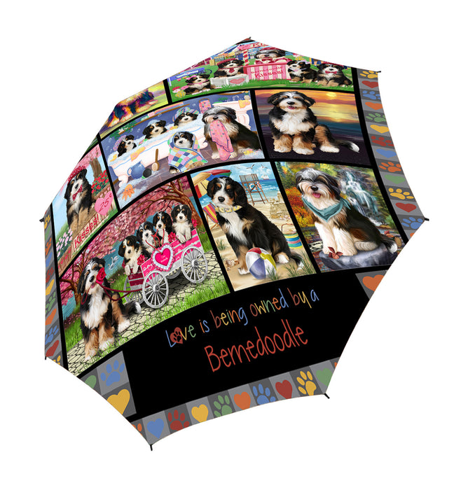 Love is Being Owned Bernedoodle Dog Grey Semi-Automatic Foldable Umbrella