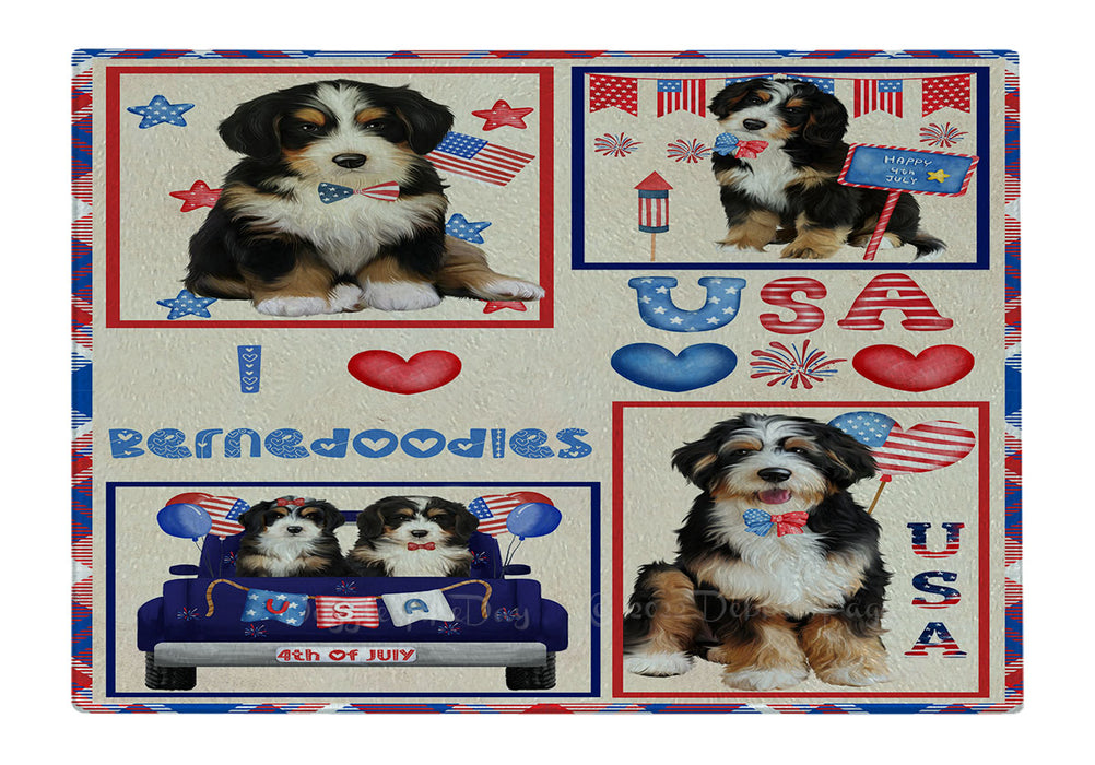 4th of July Independence Day I Love USA Bernedoodle Dogs Cutting Board - For Kitchen - Scratch & Stain Resistant - Designed To Stay In Place - Easy To Clean By Hand - Perfect for Chopping Meats, Vegetables