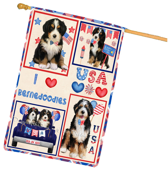4th of July Independence Day I Love USA Bernedoodle Dogs House flag FLG66928