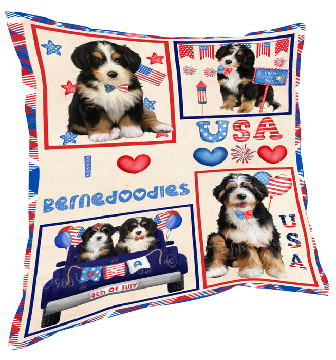 4th of July Independence Day I Love USA Bernedoodle Dogs Pillow with Top Quality High-Resolution Images - Ultra Soft Pet Pillows for Sleeping - Reversible & Comfort - Ideal Gift for Dog Lover - Cushion for Sofa Couch Bed - 100% Polyester