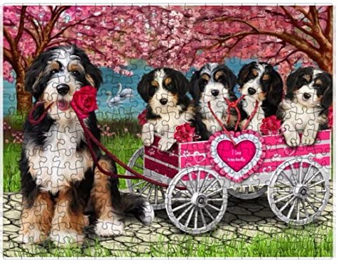 I Love Bernedoodle Dogs in a Cart Puzzle with Photo Tin