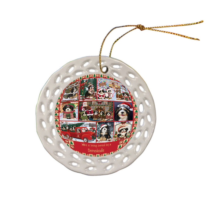 Love is Being Owned Christmas Bernedoodle Dogs Ceramic Doily Ornament DPOR57826