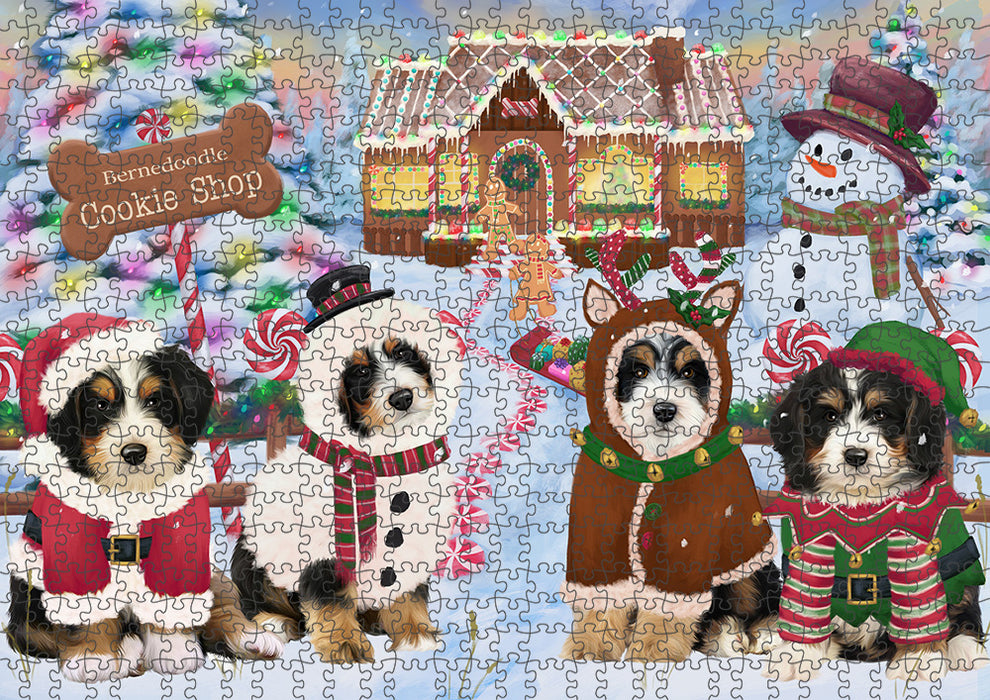 Holiday Gingerbread Cookie Shop Bernedoodles Dog Puzzle with Photo Tin PUZL92624