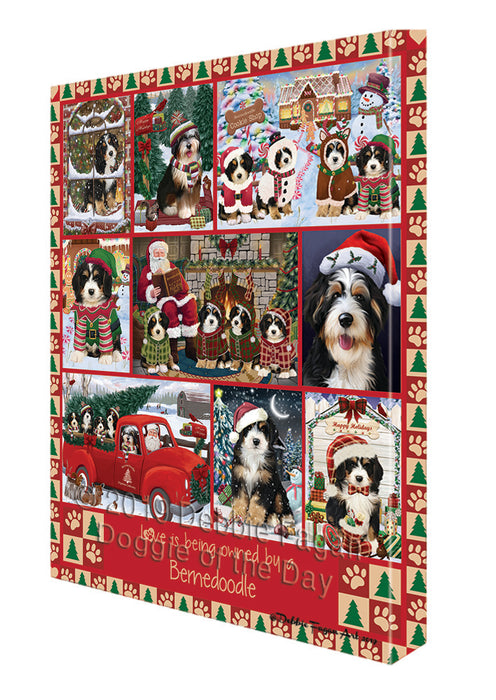 Love is Being Owned Christmas Bernedoodle Dog Canvas Wall Art - Premium Quality Ready to Hang Room Decor Wall Art Canvas - Unique Animal Printed Digital Painting for Decoration