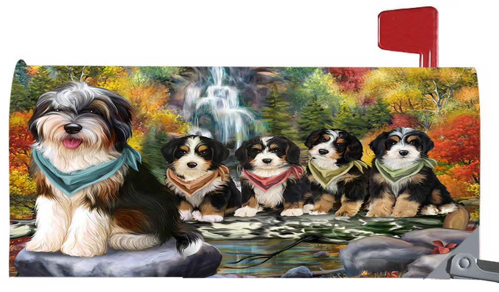 Scenic Waterfall Bernedoodle Dogs Magnetic Mailbox Cover MBC48707