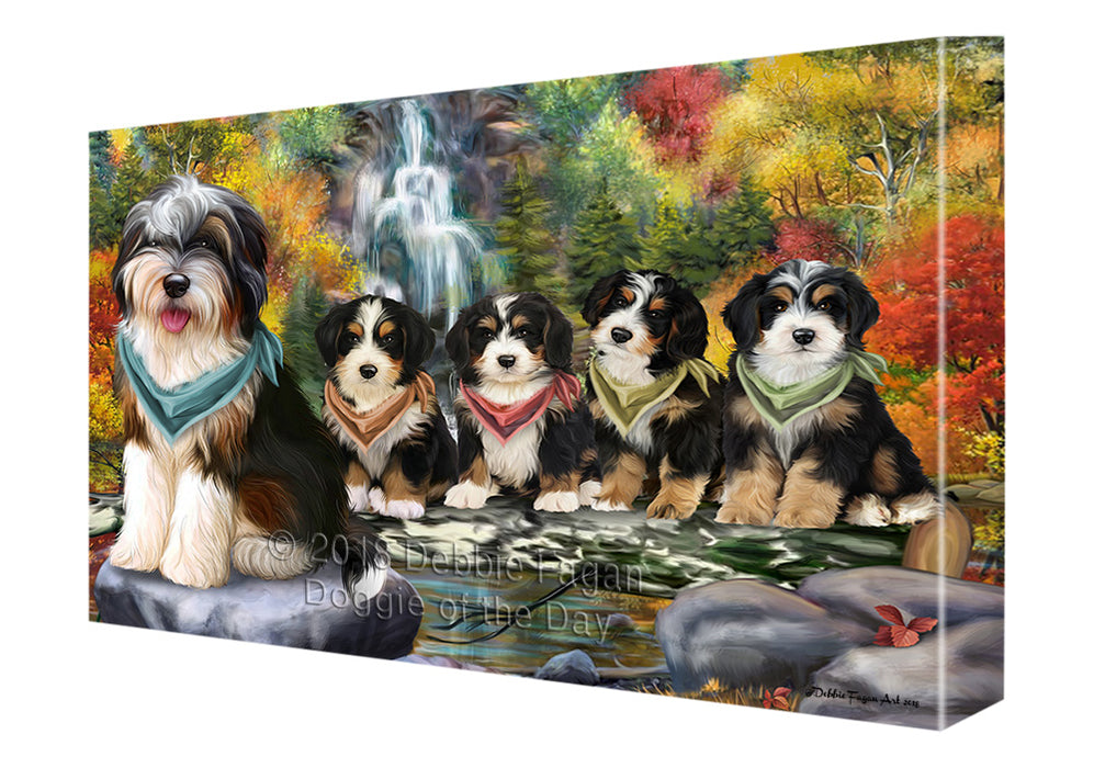 Scenic Waterfall Bernedoodles Dog Canvas Wall Art CVS62989