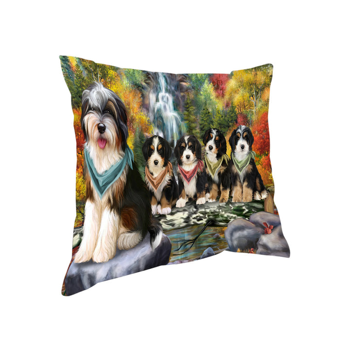 Scenic Waterfall Bernedoodles Dog Pillow PIL54628