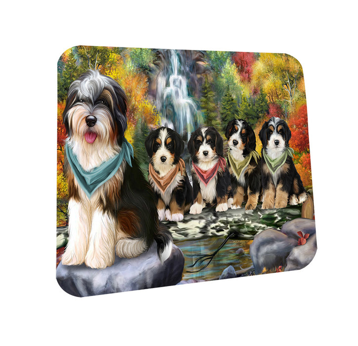 Scenic Waterfall Bernedoodles Dog Coasters Set of 4 CST49602