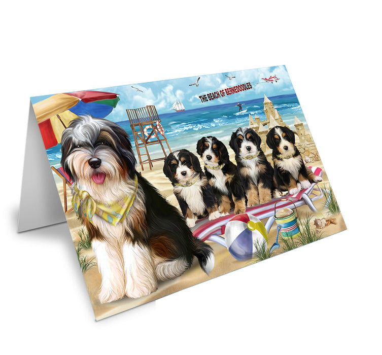 Pet Friendly Beach Bernedoodles Dog Handmade Artwork Assorted Pets Greeting Cards and Note Cards with Envelopes for All Occasions and Holiday Seasons GCD53987