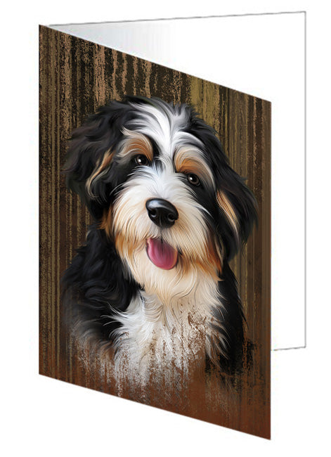 Rustic Bernedoodle Dog Handmade Artwork Assorted Pets Greeting Cards and Note Cards with Envelopes for All Occasions and Holiday Seasons GCD55037