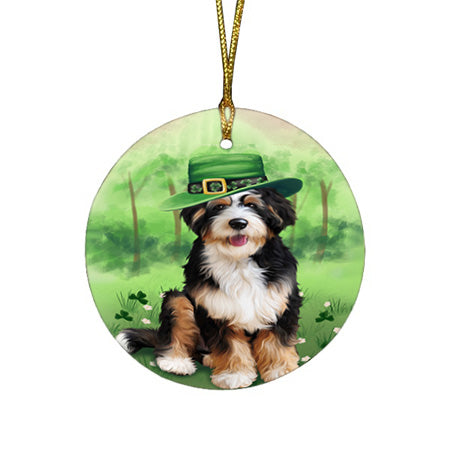 St. Patricks Day Irish Portrait Bernedoodle Dog Round Flat Christmas Ornament RFPOR49309