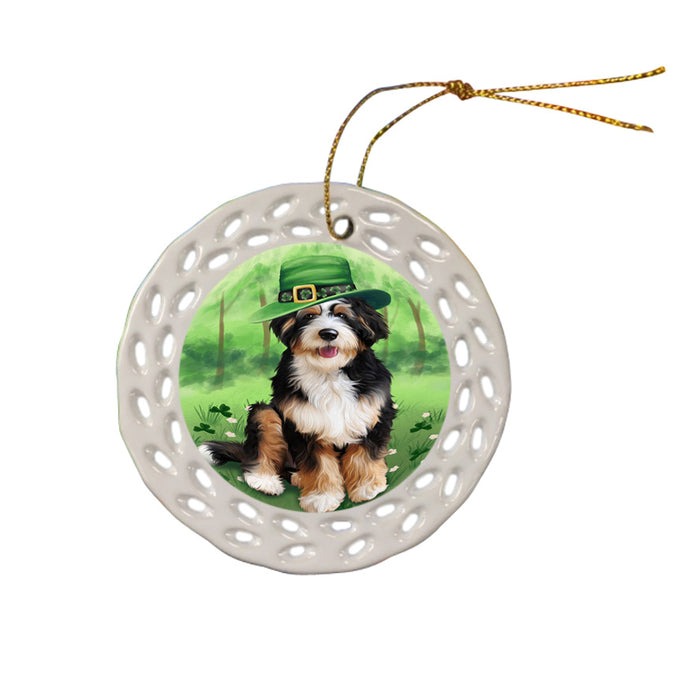 St. Patricks Day Irish Portrait Bernedoodle Dog Ceramic Doily Ornament DPOR49318