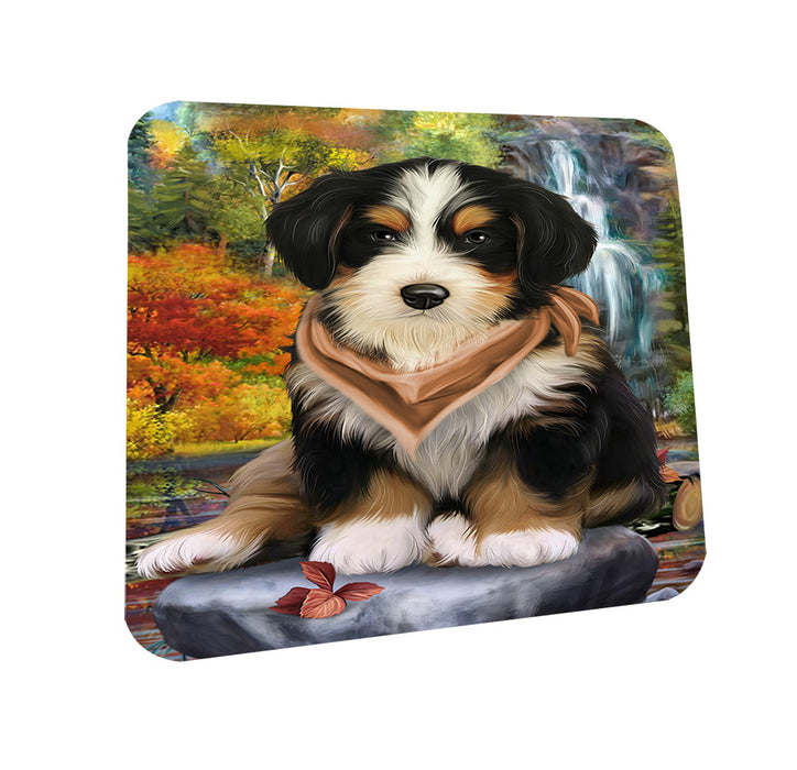 Scenic Waterfall Bernedoodle Dog Coasters Set of 4 CST49603