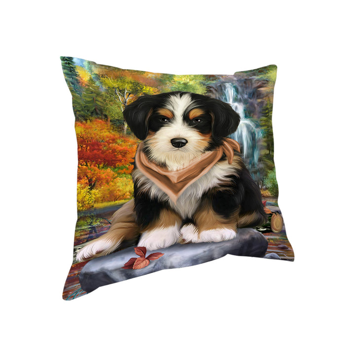 Scenic Waterfall Bernedoodle Dog Pillow PIL54632