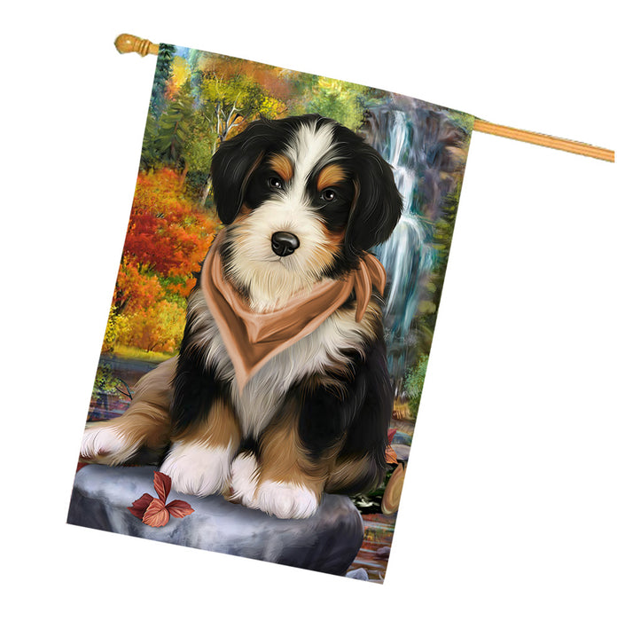 Scenic Waterfall Bernedoodle Dog House Flag FLG49659