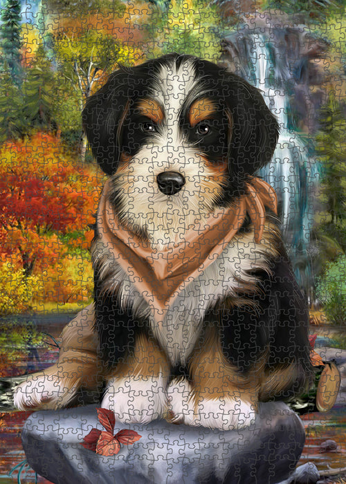 Scenic Waterfall Bernedoodle Dog Puzzle with Photo Tin PUZL52788