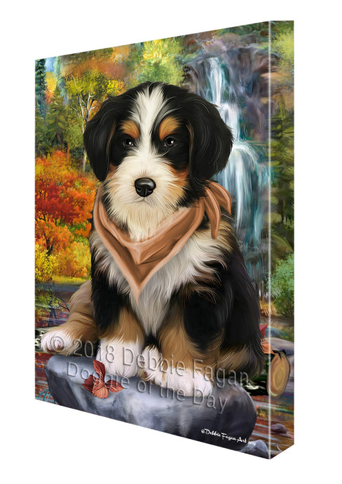 Scenic Waterfall Bernedoodle Dog Canvas Wall Art CVS62998