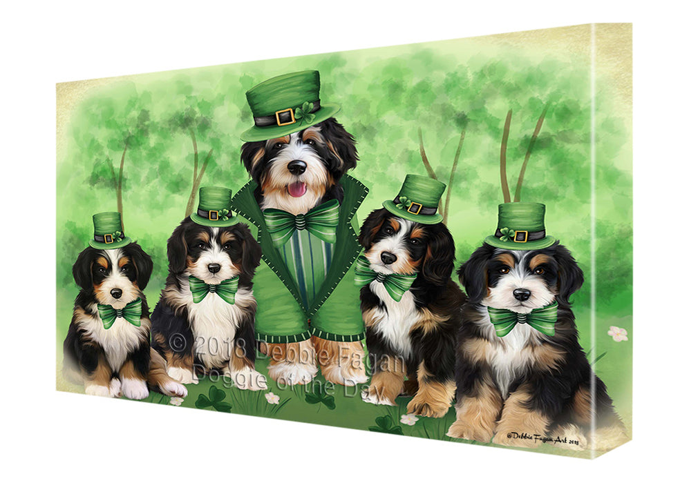 St. Patricks Day Irish Family Portrait Bernedoodles Dog Canvas Wall Art CVS58764