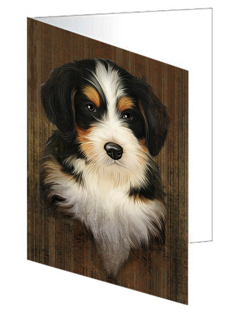 Rustic Bernedoodle Dog Handmade Artwork Assorted Pets Greeting Cards and Note Cards with Envelopes for All Occasions and Holiday Seasons GCD55040
