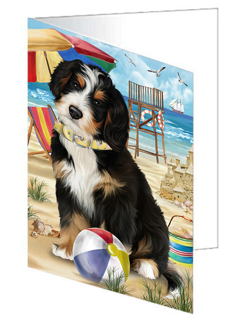 Pet Friendly Beach Bernedoodle Dog Handmade Artwork Assorted Pets Greeting Cards and Note Cards with Envelopes for All Occasions and Holiday Seasons GCD53990