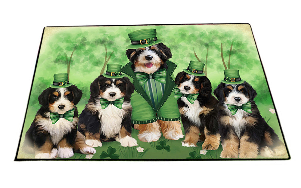 St. Patricks Day Irish Family Portrait Bernedoodles Dog Floormat FLMS49704