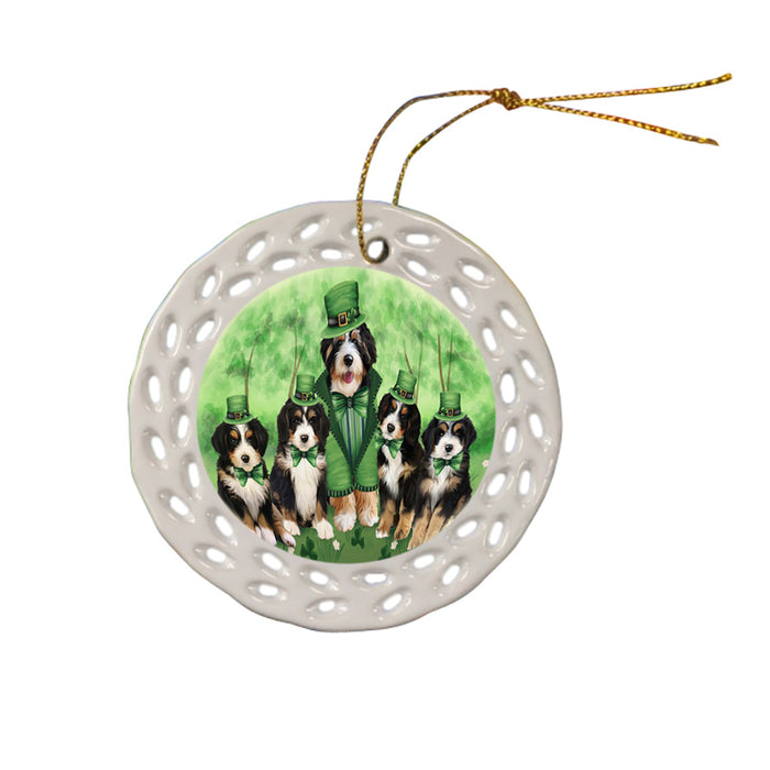 St. Patricks Day Irish Family Portrait Bernedoodles Dog Ceramic Doily Ornament DPOR49319