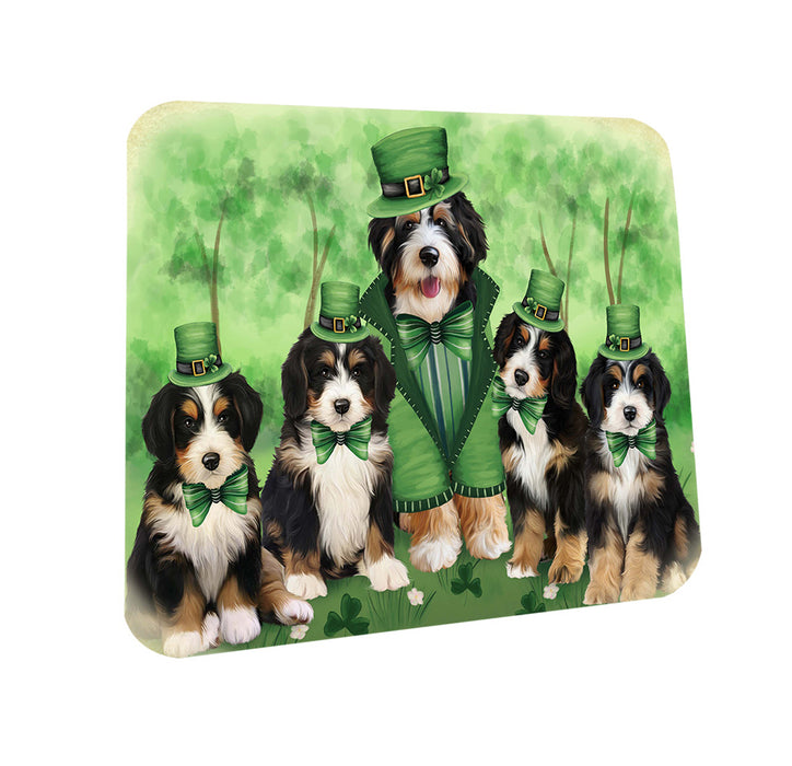 St. Patricks Day Irish Family Portrait Bernedoodles Dog Coasters Set of 4 CST49278
