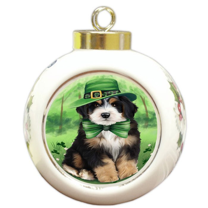 St. Patricks Day Irish Portrait Bernedoodle Dog Round Ball Christmas Ornament RBPOR49320