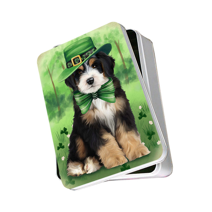 St. Patricks Day Irish Portrait Bernedoodle Dog Photo Storage Tin PITN49320