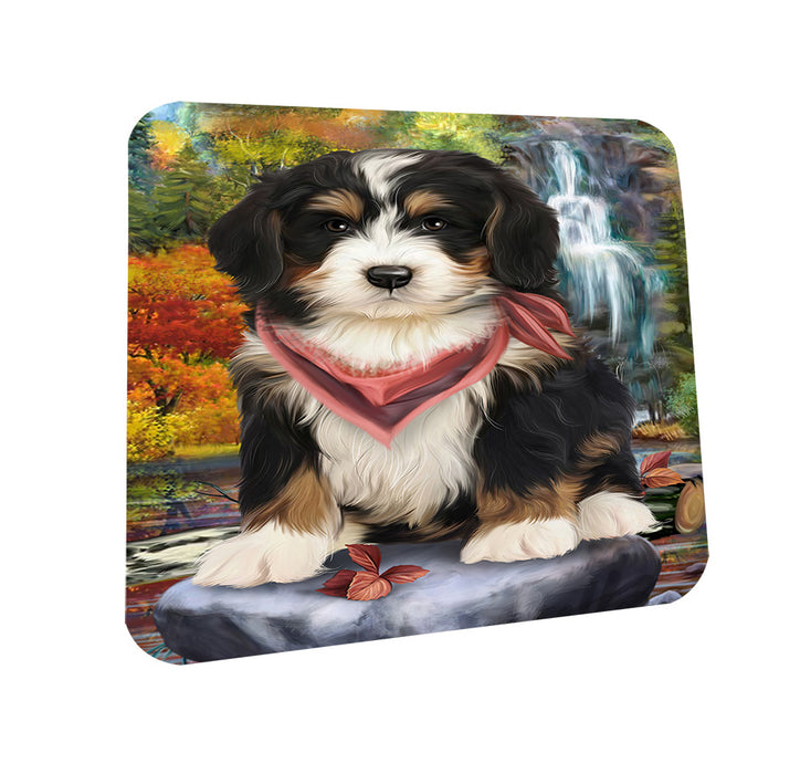 Scenic Waterfall Bernedoodle Dog Coasters Set of 4 CST49604