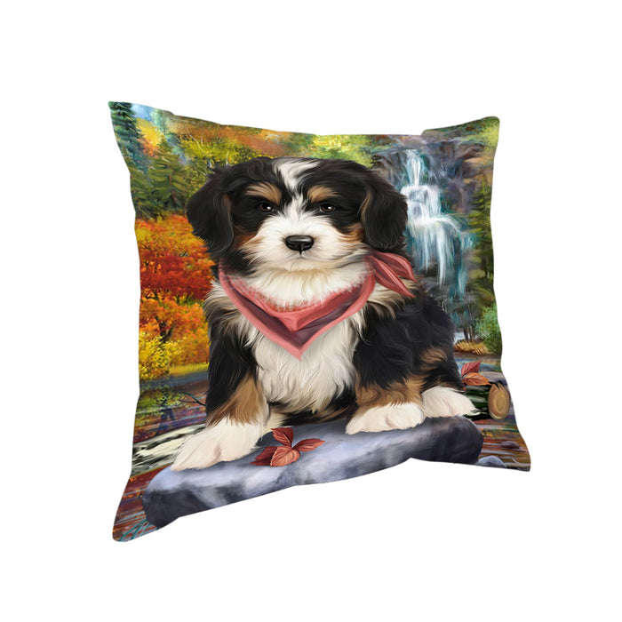 Scenic Waterfall Bernedoodle Dog Pillow PIL54636