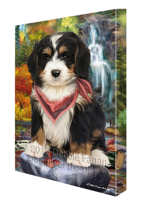 Scenic Waterfall Bernedoodle Dog Canvas Wall Art CVS63007