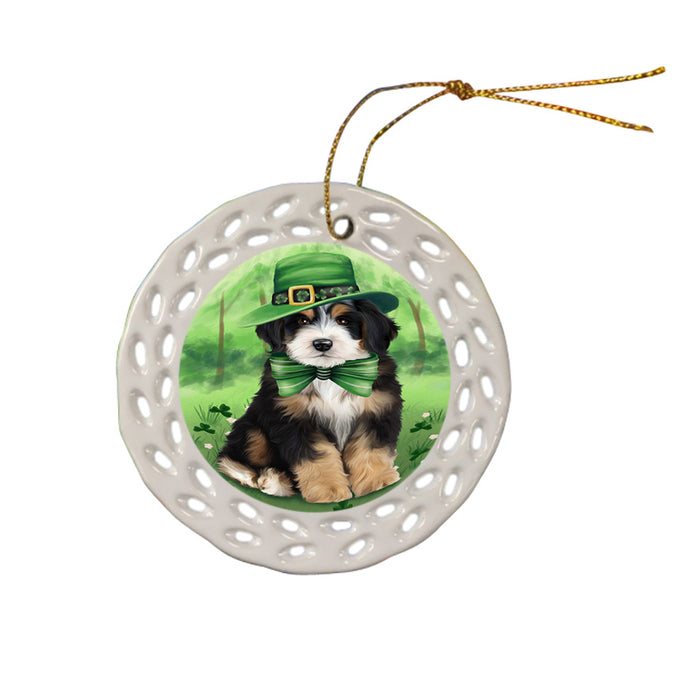 St. Patricks Day Irish Portrait Bernedoodle Dog Ceramic Doily Ornament DPOR49320